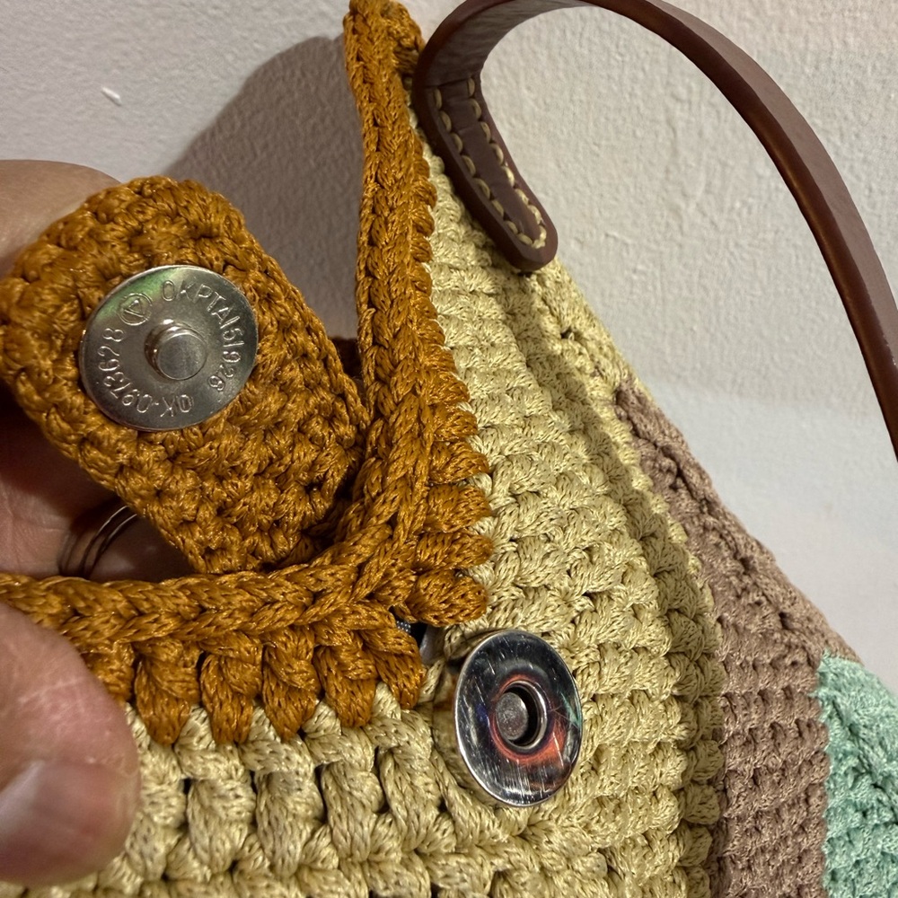 Crochet Tote Shoulder Bag, Handmade Chevron Striped Casual - Picture 11 of 16